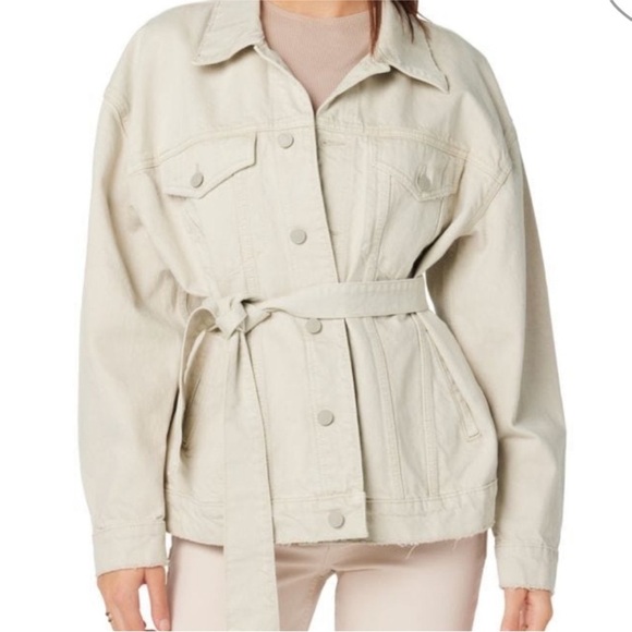 Amuse Society Dorr Revolve Women's Cream jean Jacket tie waist size XS - Picture 9 of 10